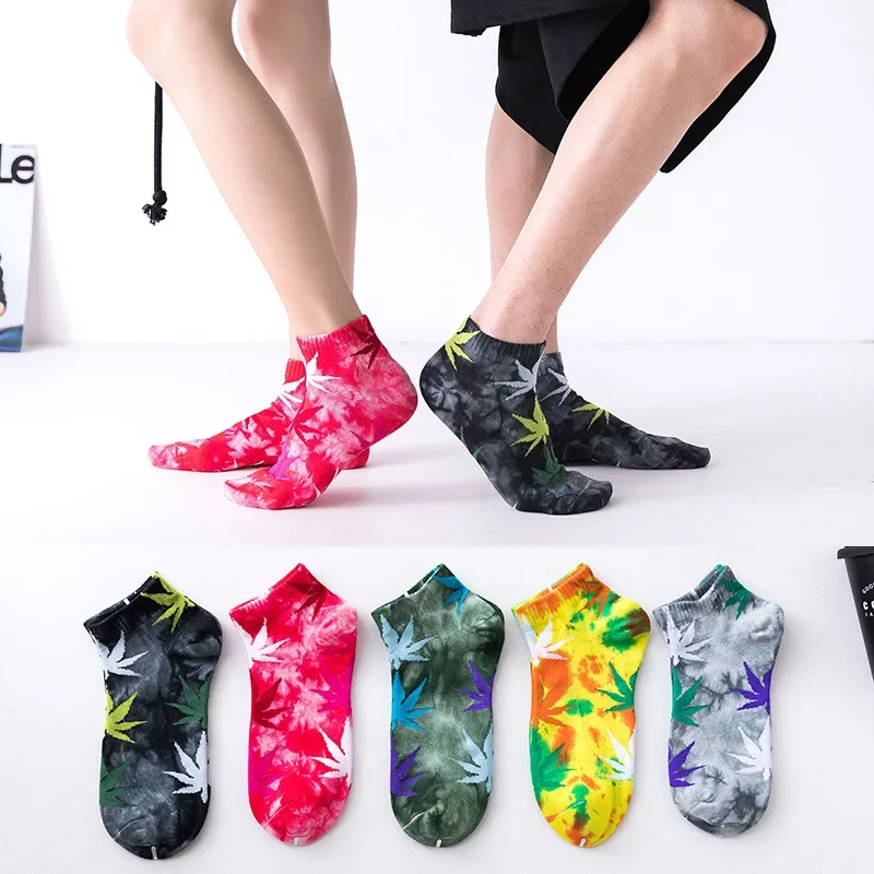 Top Trends: Spring And Autumn Street Tide Socks Cotton Tie-dye Maple Leaf Men And Women Couple Sports Low-cut Hemp Leaf Boat Socks Shoppable Styles