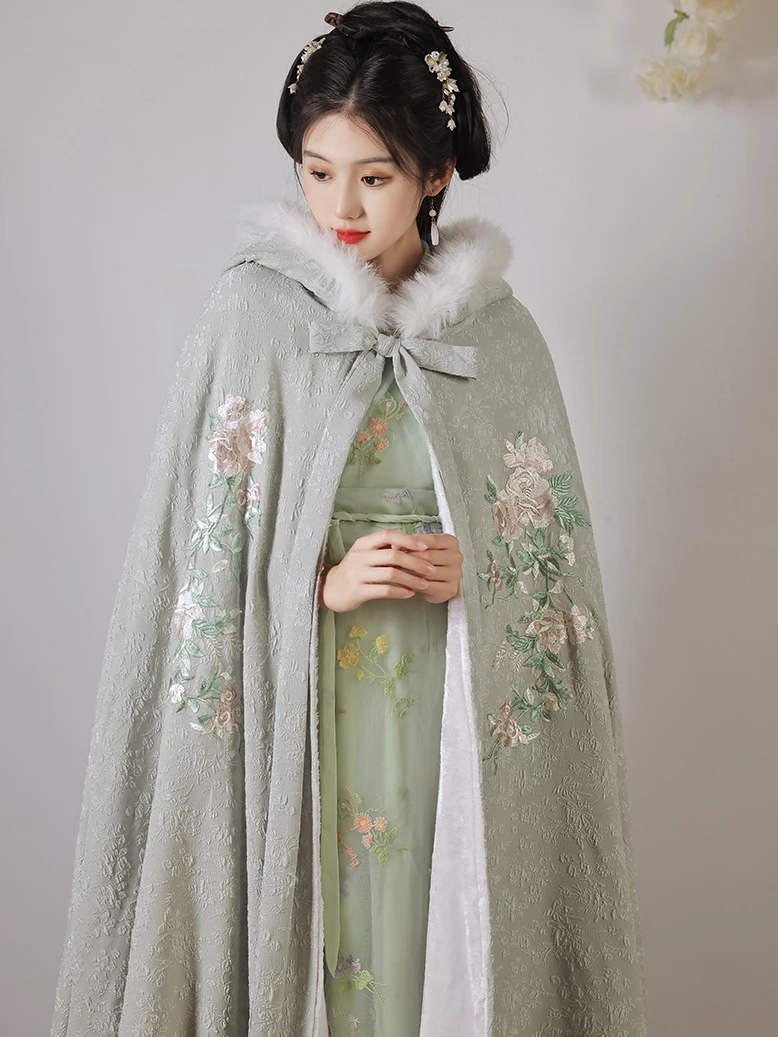 Top Trends: Han Chinese Clothing Women's Winter Long Antique Cape Cloak Shawl Thickened Fleece Warm Fur Collar Shoppable Styles