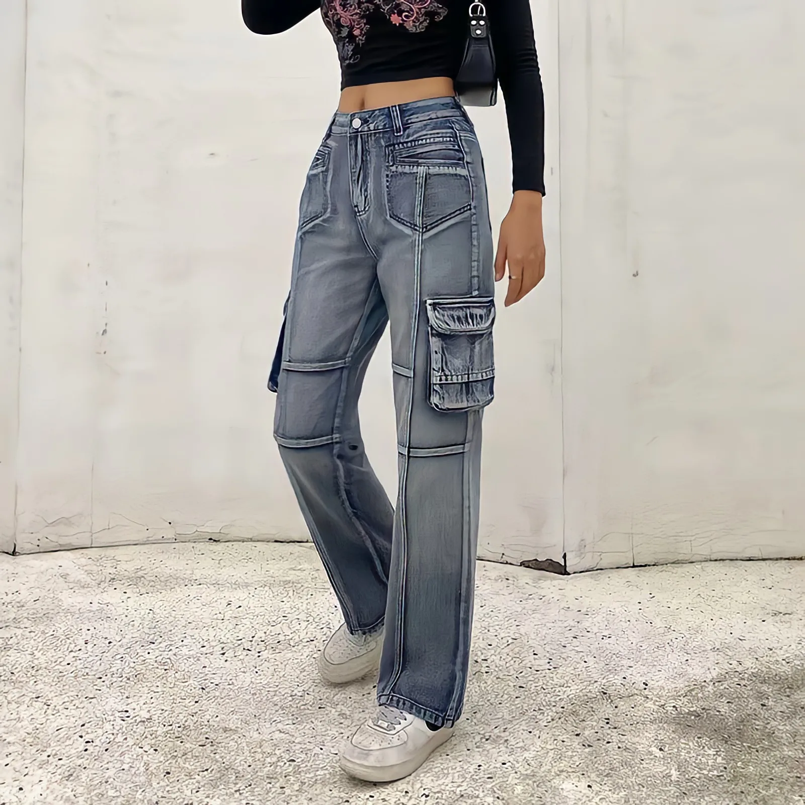 Top Trends: Low Waist Sexy Baggy Jeans Blue Cargo Pants Women Korean Fashion Vintage 90s Y2k Streetwear Punk Commute Straight Denim Trousers Shoppable Styles - Image 6