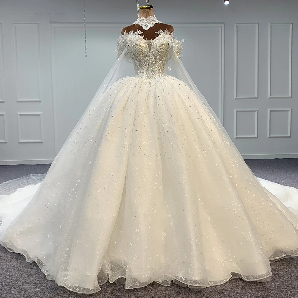 Top Trends: Exquisite Women Wedding Dress White Luxury V-Neck Pearls Beading Ball Gowns Fashion Chapel Train Lace Appliques Bride Dress Shoppable Styles