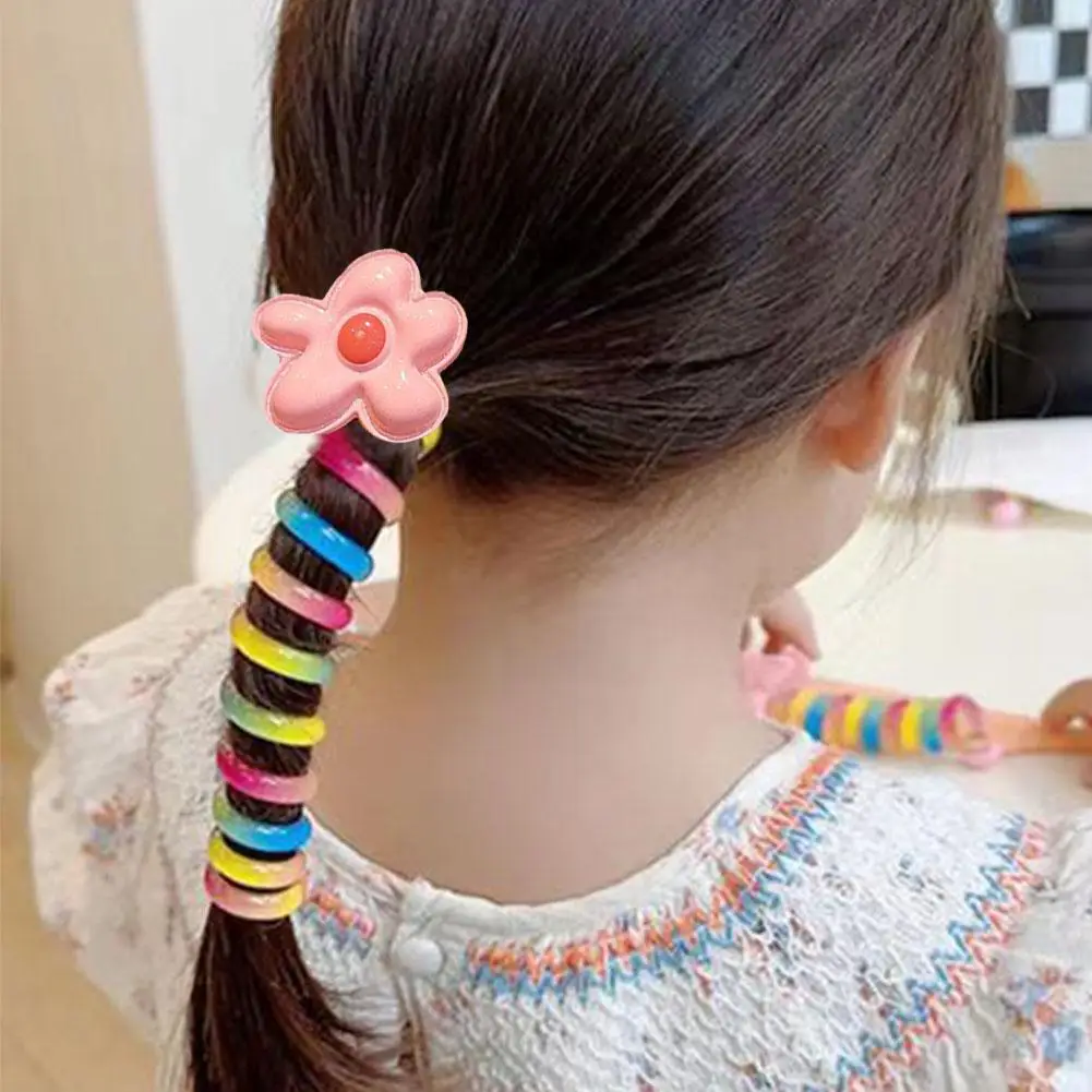 Top Trends: Colorful Bow Flower Heart Telephone Wire HairBands For Kids Elastic Scrunchie Cord Rubber Stretch HeadBand Hair Accessory Shoppable Styles - Image 2