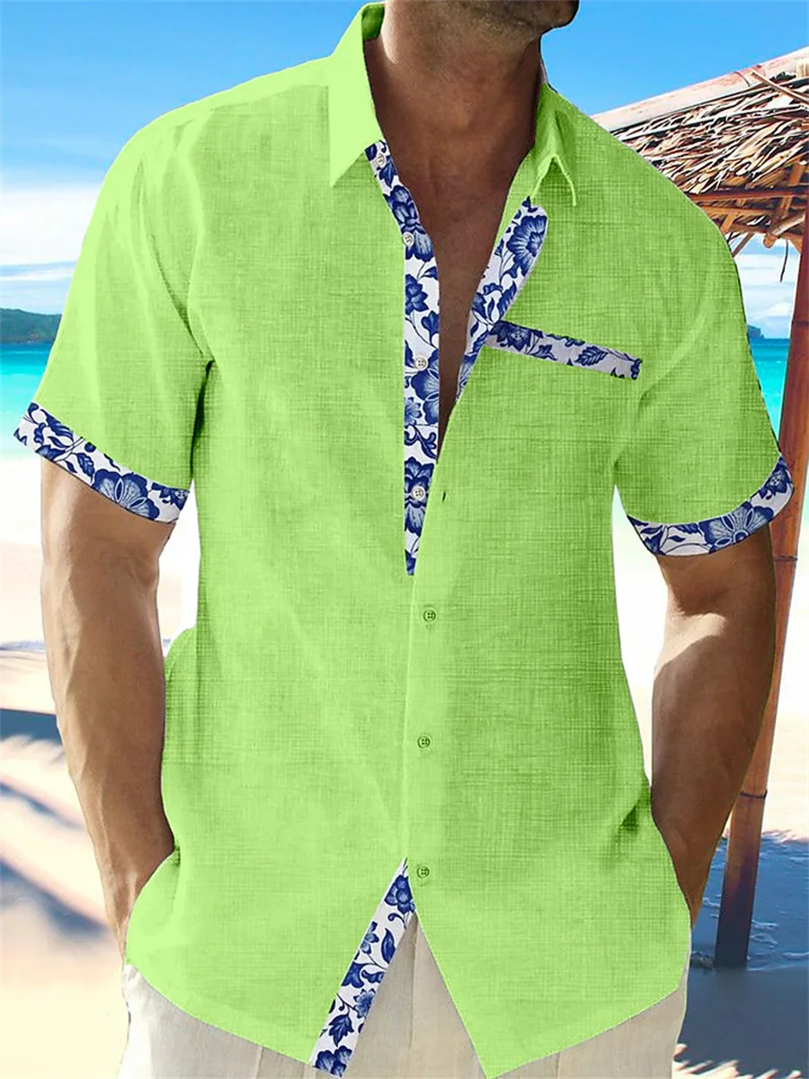 Top Trends: Fashion Men's Hawaiian Linen Shirt Men's Casual Solid Color Printed Beach Pocket Shirt Short Sleeves Plus Size 5XL New 5 Colors. Shoppable Styles - Image 4