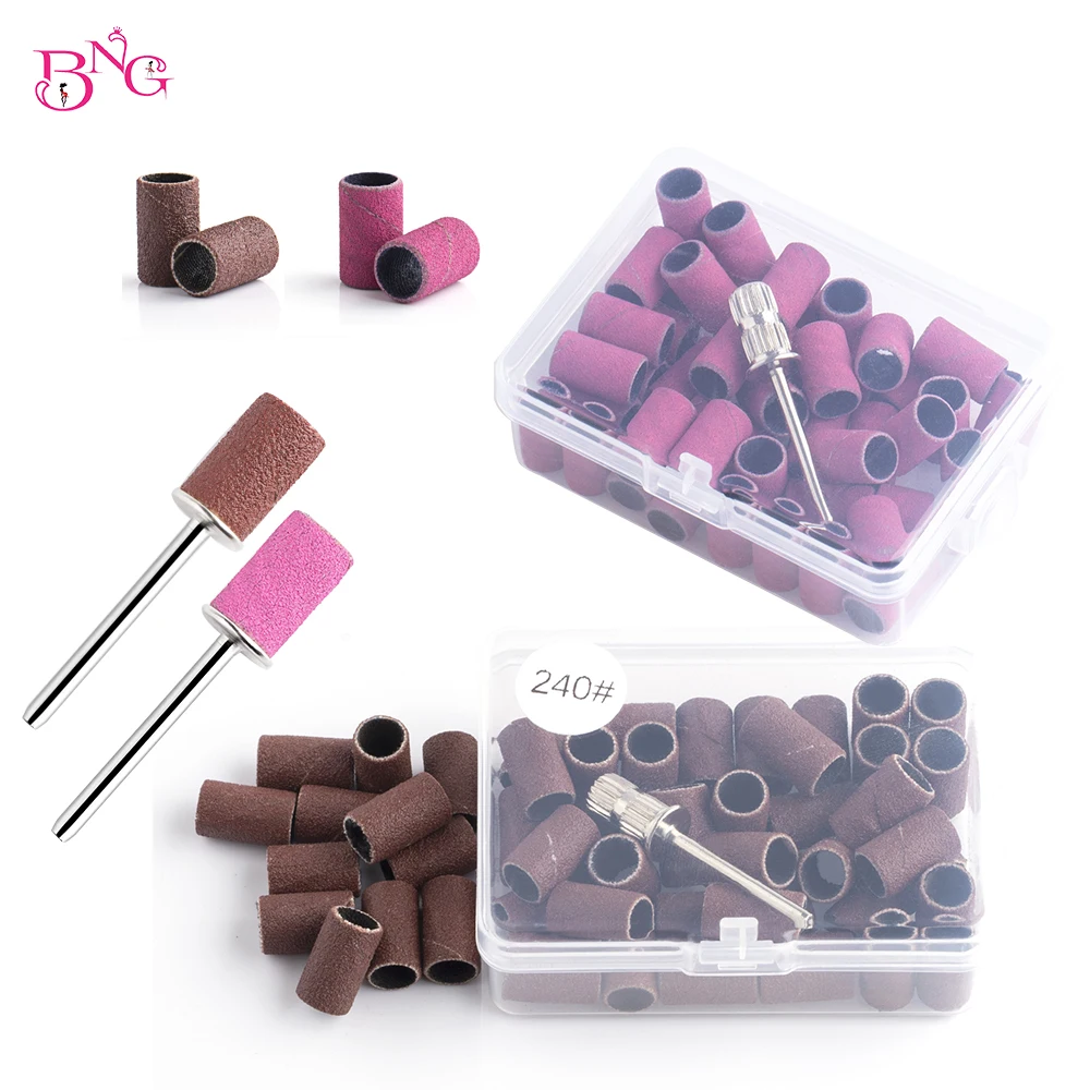 Top Trends: 50Pcs / box Nail Sanding Bands With Metal Shaft Set Nail Drill Bits For Nail Polish Gel Dead Skin Callus Remove Sand Bands Cutter Shoppable Styles