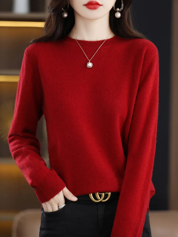 Top Trends: Aliselect Fashion Autumn Winter 100% Merino Wool Sweater O-Neck Long Sleeve Cashmere Women Knitted Pullover Clothing Top Shoppable Styles