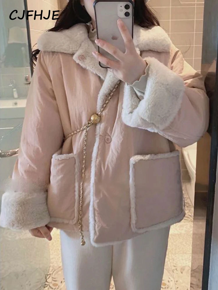 Top Trends: CJFHJE Warm Lambswool Jackets Women Winter Thick Fleece Parkas Female Preppy Style Single Breasted Outwear Korean Pink Wear Coat Shoppable Styles