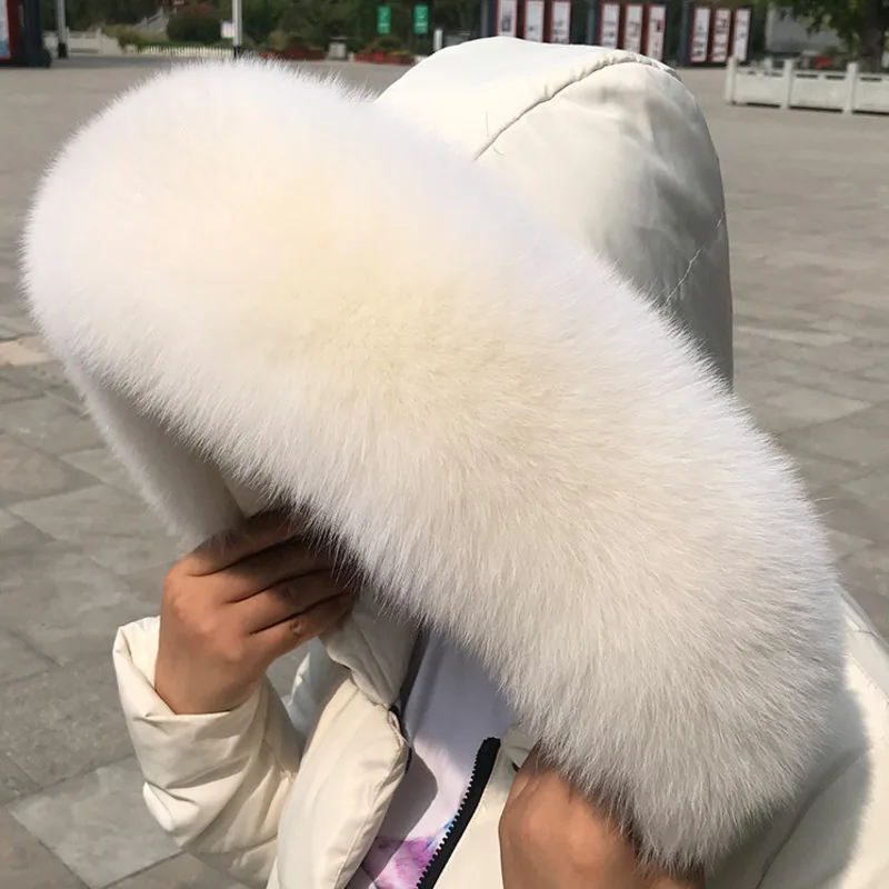 Top Trends: Winter Women Fox Fur Collar Warmer Real Fur Scarf For Coat Parkas Luxury Furry Hood Trims Decor Scarves Genuine Men Fur Shawls Shoppable Styles