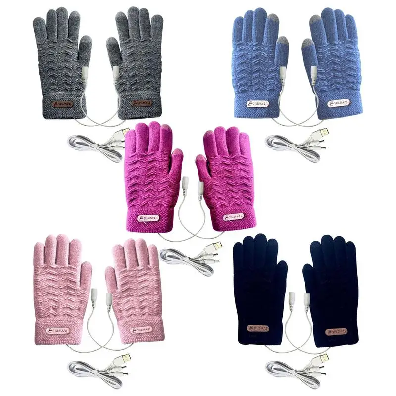 Top Trends: 1 Pair Heated Knitting Full Finger Mittens Windproof USB Electric Heating Gloves Portable Constant Temperature Hand Warmer Shoppable Styles