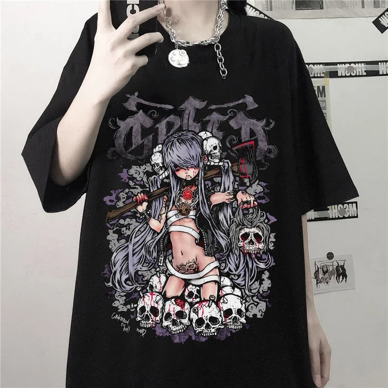 Top Trends: Oversized T-shirt Harajuku Aesthetic Loose Men T-shirt Punk Dark Grunge Streetwear Man Gothic Top T-shirts Harajuku Y2k Clothes Shoppable Styles