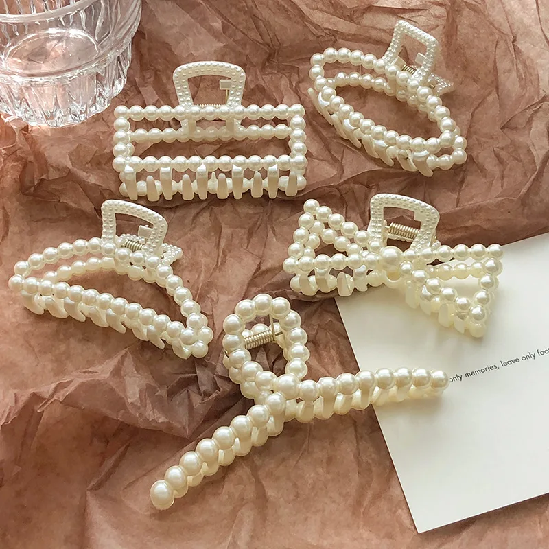 Top Trends: Korean Imitation Pearl Hairpins Geometric Hair Claws Bath Large Catch Clip Shark Clip Back Head Hair Clip Women Hair Accessories Shoppable Styles