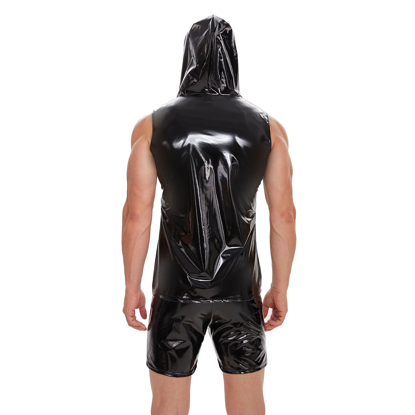 Top Trends: Plus Size Mens Shiny Leather Tank Top Full Zipper Glossy PVC Leather Hoodies T-Shirts Sleeveless Wetlook Latex V-Neck Vest Shoppable Styles - Image 3