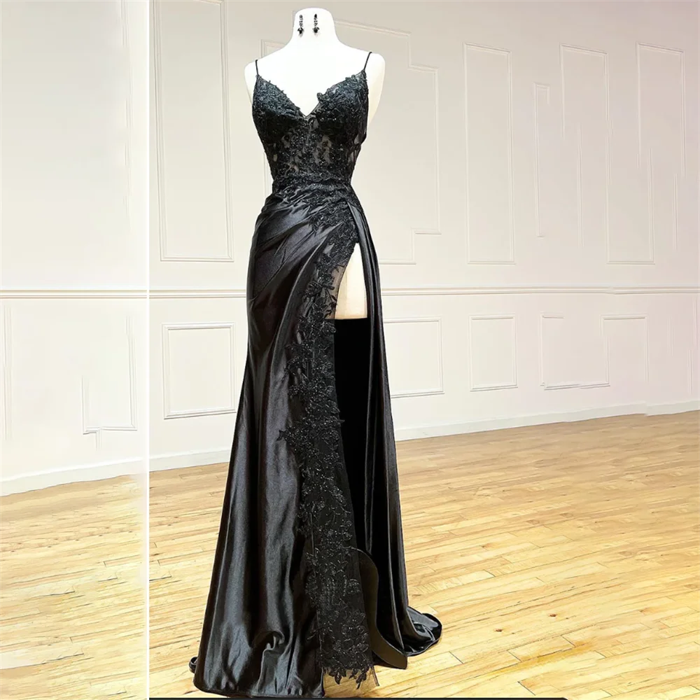 Top Trends: Lily Spaghetti Strap Black Prom Dress Mermaid Sexy Celebrity Dresses Women's Evening Dress Appliques Lace Formal Gown 프롬 드레스 Shoppable Styles