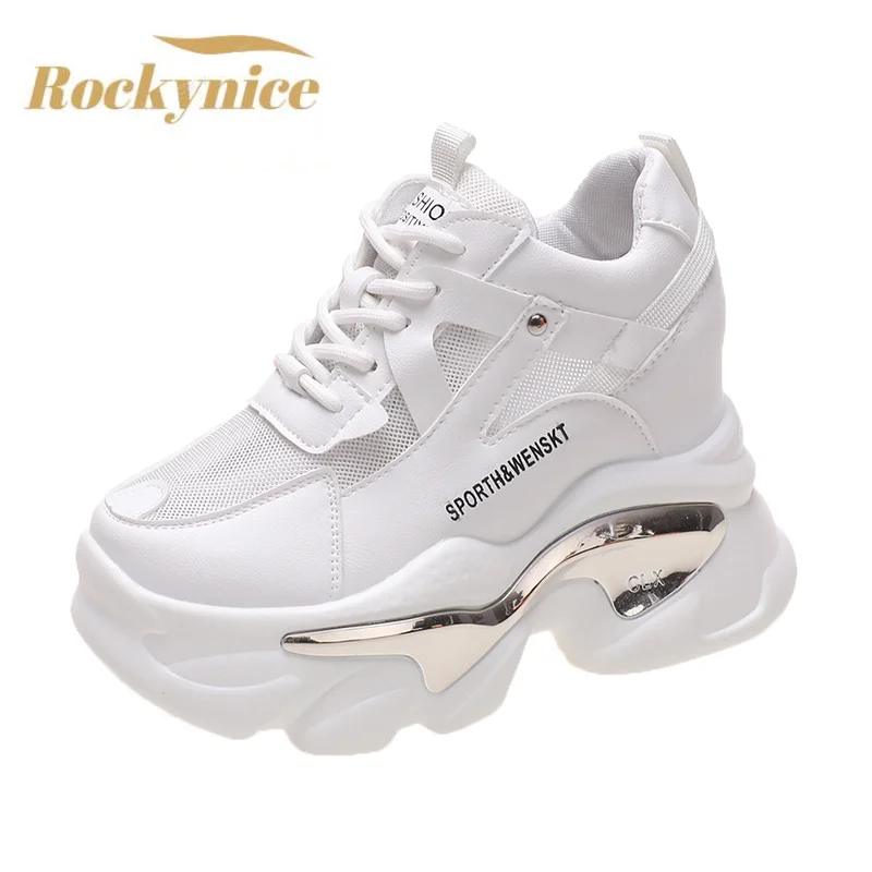 Top Trends: 2023 Women Chunky Sneakers Platform Ulzzang Sports Shoes Summer Thick Bottom Breathable Mesh Casual Shoes 11CM High Heels Woman Shoppable Styles