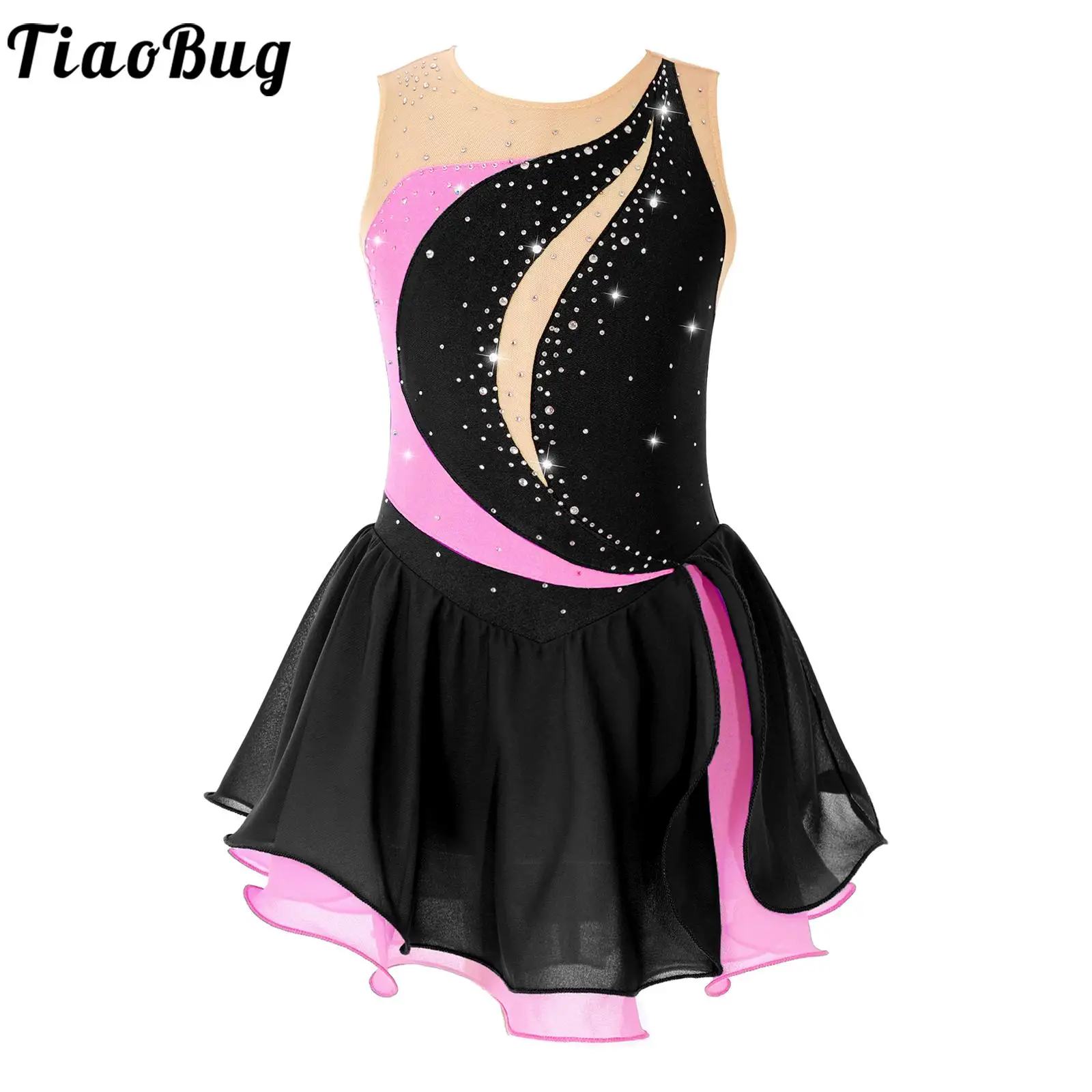 Top Trends: Kids Girls Sleeveless Figure Skating Dress Shiny Rhinestone Ballet Gymnastics Dance Leotard Stage Performance Costume Shoppable Styles