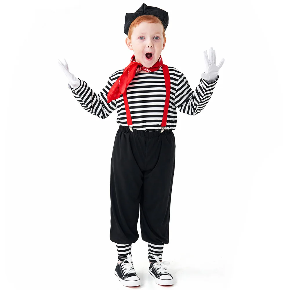 Top Trends: Umorden Unisex Child Kids Silent Actor Mime Artist Costume Black White French Mimic Clown Halloween Fancy Dress For Girls Boys Shoppable Styles