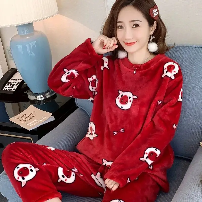 Top Trends: 2 Pieces Set Women's Winter Warm Coral Fleece Pijamas Female Flannel Sleepwear Pjs Sleeping Tops Pant Nightwear Home Suit Shoppable Styles