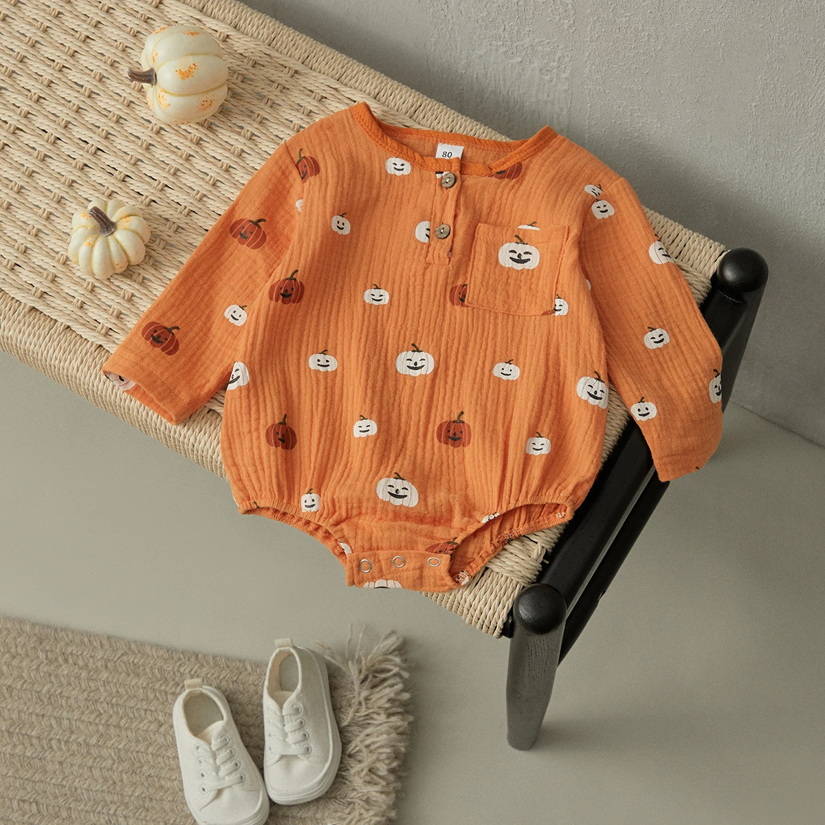 Top Trends: BeQeuewll Baby Halloween Romper Button Down Autumn Comfortable New Style Round Neck Pumpkin Print Bodysuit Newborn Clothes Shoppable Styles