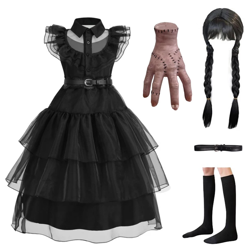 Top Trends: Girl Addams Dress Children Wednesday Cosplay Costume Fantasy Halloween Party Princess Dress Black Birthday Outfit For 3-12Years Shoppable Styles