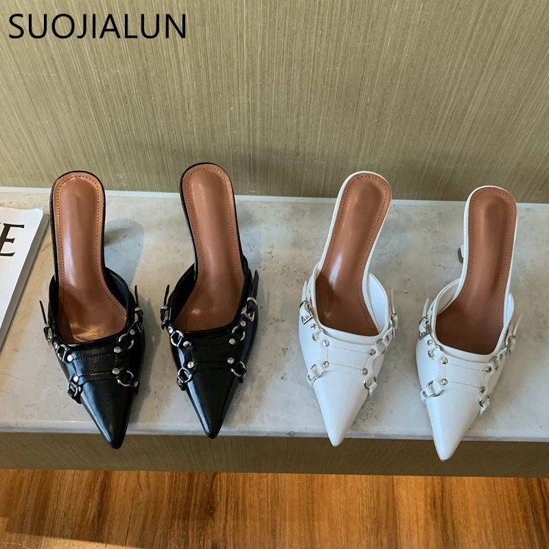 Top Trends: SUOJIALUN 2023 Spring New Brand Women Slipper Fashion Thin High Heel Pointed Toe Women Sandal Shoes Outdoor Dress Mules Shoes Shoppable Styles