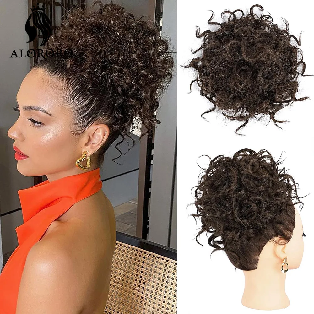 Top Trends: Short Afro Puff Kinky Curly Drawstring Hair Bun Wig Hair Ponytail Clip In Hair Bun Chignon Updo Synthetic HairPiece For Women Shoppable Styles