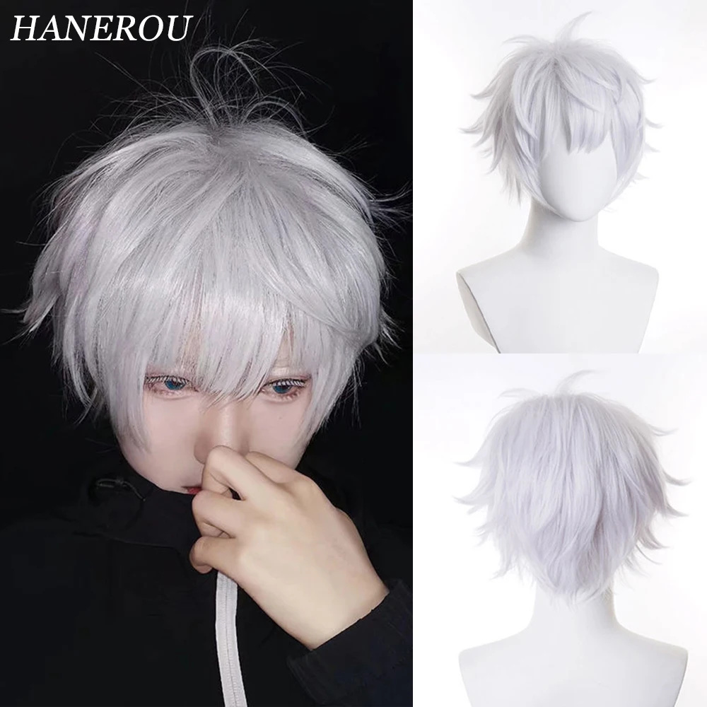 Top Trends: HANEROU Anime White Men Wig Short Synthetic Straight Hair Heat Resistant Wig For Cosplay Party Daily Shoppable Styles