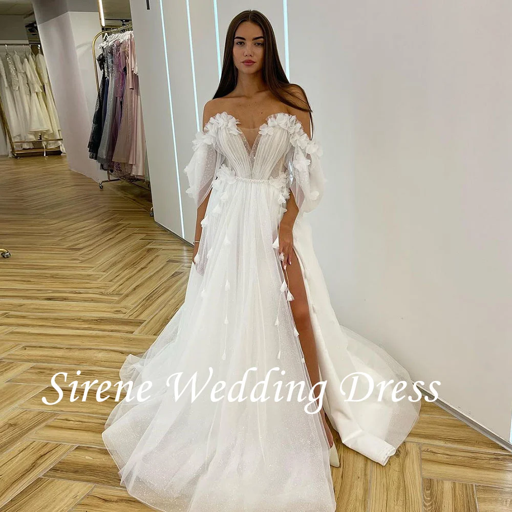 Top Trends: Sirene Sexy Deep V Neck Lace Appliques Wedding Dresses Backless Sweetheart Off Shoulder High Split Tulle Bridal Gown Custom Made Shoppable Styles