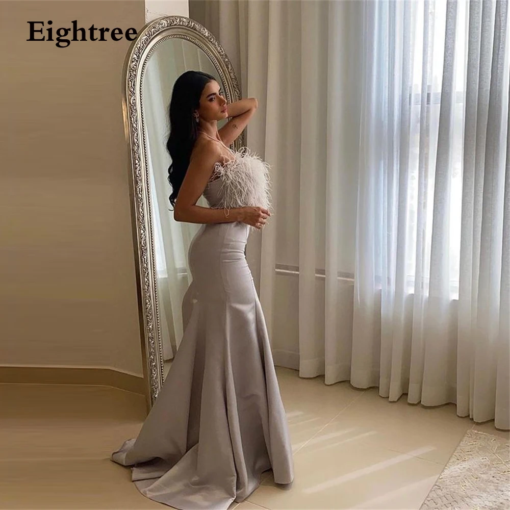 Top Trends: Eightree Sliver Mermaid Evening Dresses Strapless Stain Pleat Feathers Saudi Arabic Women 2024 Prom Dress Formal Party Dress Shoppable Styles