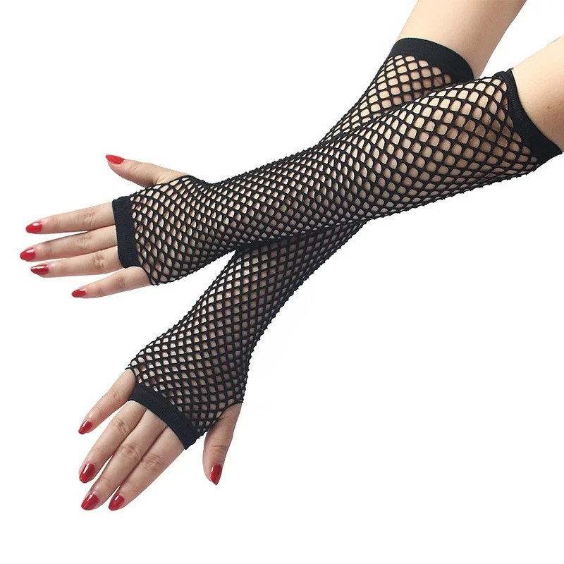 Top Trends: Punk Goth Lady Disco Fishnet Black Gloves Dance Costume Lace Fingerless Mesh Gloves Protection Black Glove 2021 NEW Wholesale Shoppable Styles