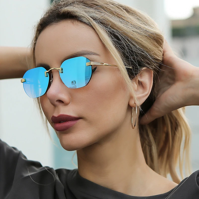 Top Trends: HBK Blue MIRROR Frameless Gold Metal Ladies Sunglasses Men Rimless Brown Sun Glasses For Women Fashion Shades Cutting Eyeglass Shoppable Styles - Image 6