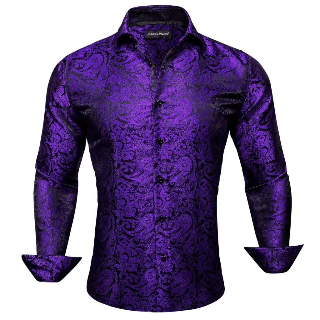 Top Trends: Desinger Shirts For Men Silk Long Sleeve Purple Paisley Sping Autumn Slim Fit Male Blouses Lapel Casual Tops Barry Wang Shoppable Styles