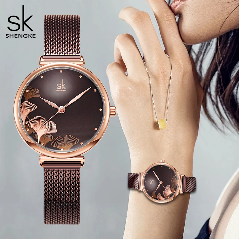 Top Trends: Shengke Watch For Women Creative Brown Mesh Band Women Watch Japanese Quartz Reloj Mujer Fashion Designer Serise Montre Femme Shoppable Styles