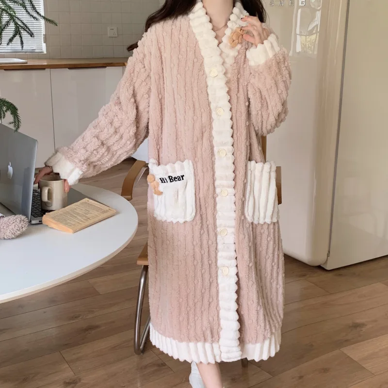 Top Trends: Flannel Bathrobe Women Coral Fleece Sweet Nightwear Thicken Robes Warm Winter Pajamas Lady Robe Autumn Shower Robes Home Clothes Shoppable Styles