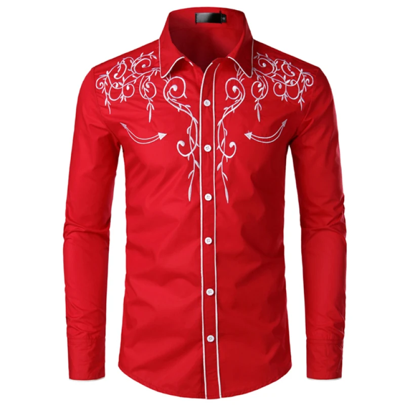 Top Trends: Western Cowboy Embroidery Shirts Men Casual Slim Fit Long Sleeve Party Shirts Stylish Mens Clothing Camisetas Masculina Shoppable Styles