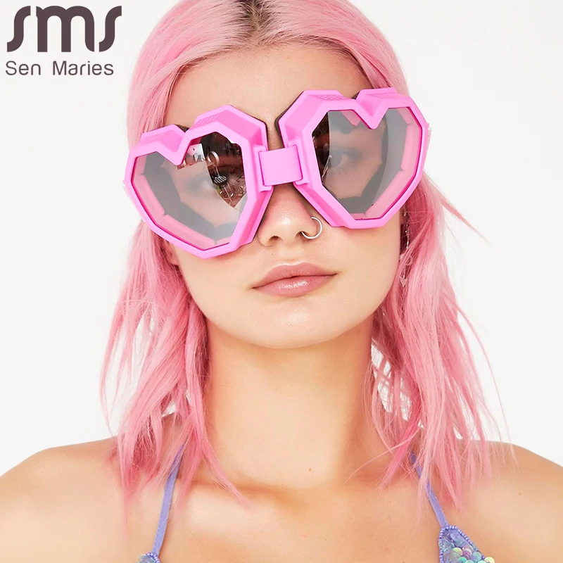 Top Trends: Heart Shaped Goggle Sunglasses One Piece Women Sunglasses Oversized Gradient Lens Brand Designer Eyeglass Oculos De Sol Feminino Shoppable Styles