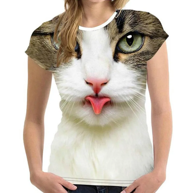 Top Trends: Fashion Women T Shirts 3D Cat Print Tops Summer Famale T-Shirts Animal Harajuku Tees O-Neck 2022 Short Sleeves Oversized Clothes Shoppable Styles