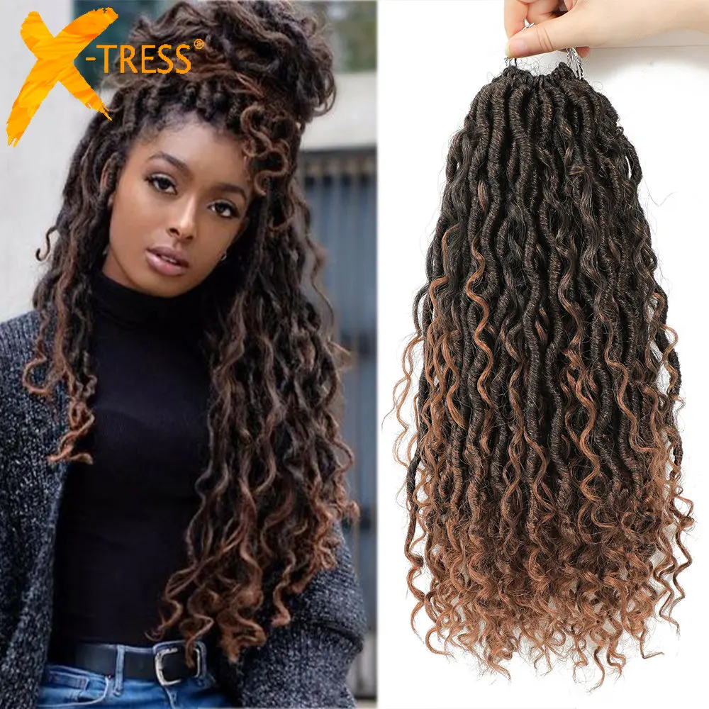 Top Trends: Synthetic Crochet Braids Hair Passion Twist River Goddess Braiding Hair Extension Ombre Brown Faux Locs With Curly Hair X-TRESS Shoppable Styles