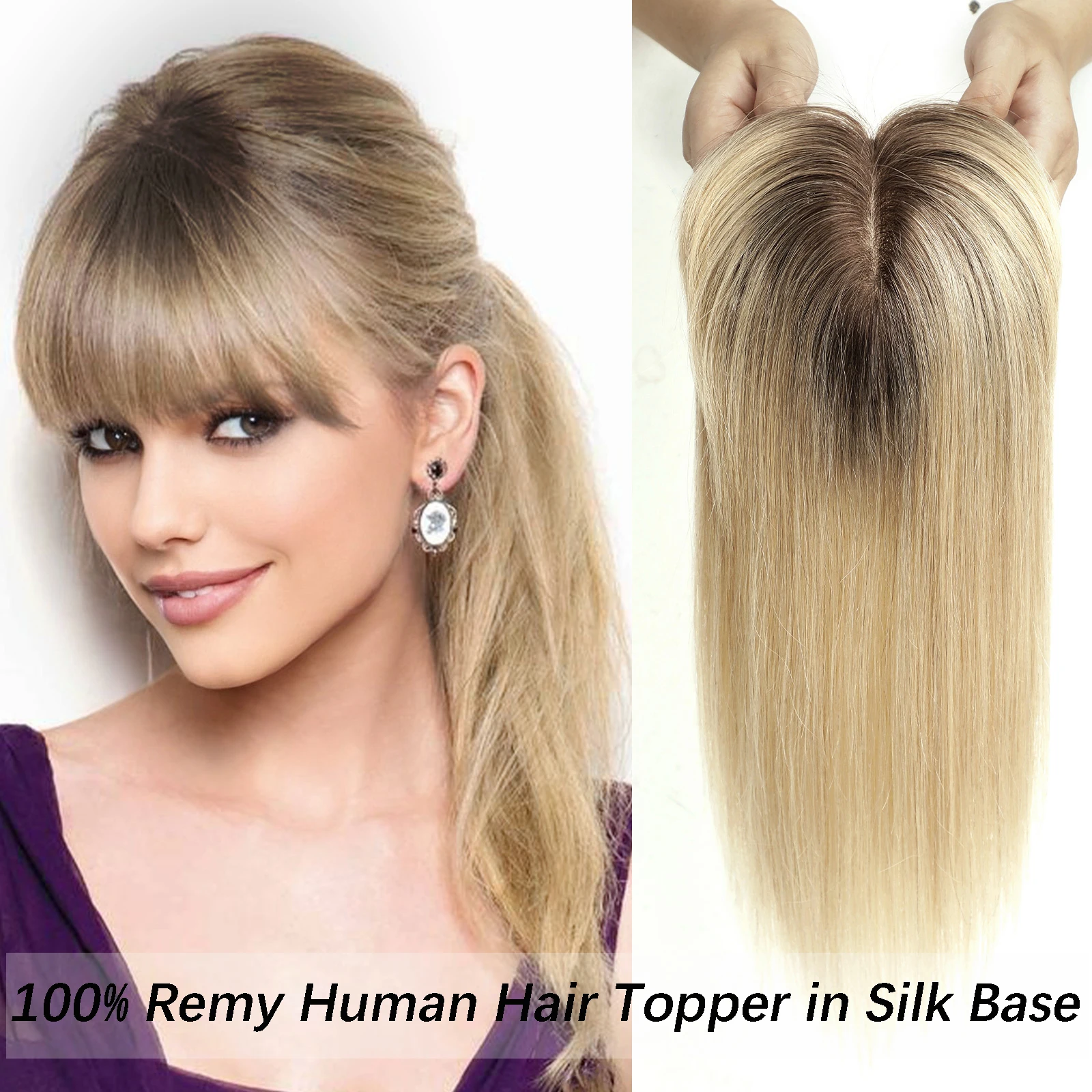 Top Trends: 100% Remy Human Hair Toppers With Bangs Platinum Blonde Ombre Human Hair Pieces For Women Thin Hair Silk Base Clip In Toppers Shoppable Styles