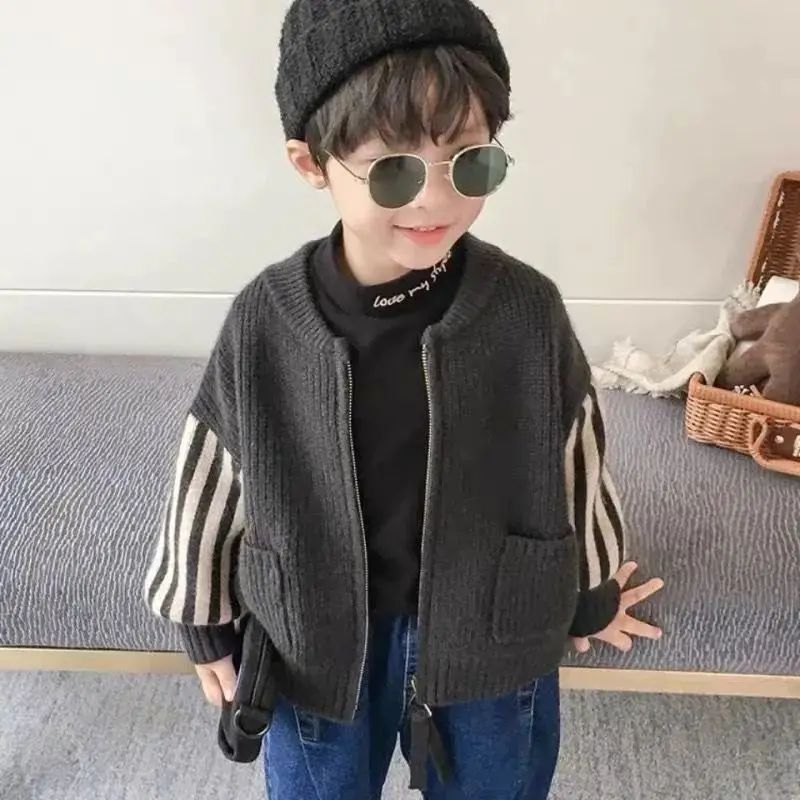 Top Trends: Spring Autumn Patchwork Fashion Stripe Kids Cardigan Harajuku Boy's Tops Loose Casual Outerwear Print Long Sleeve Girls Sweater Shoppable Styles