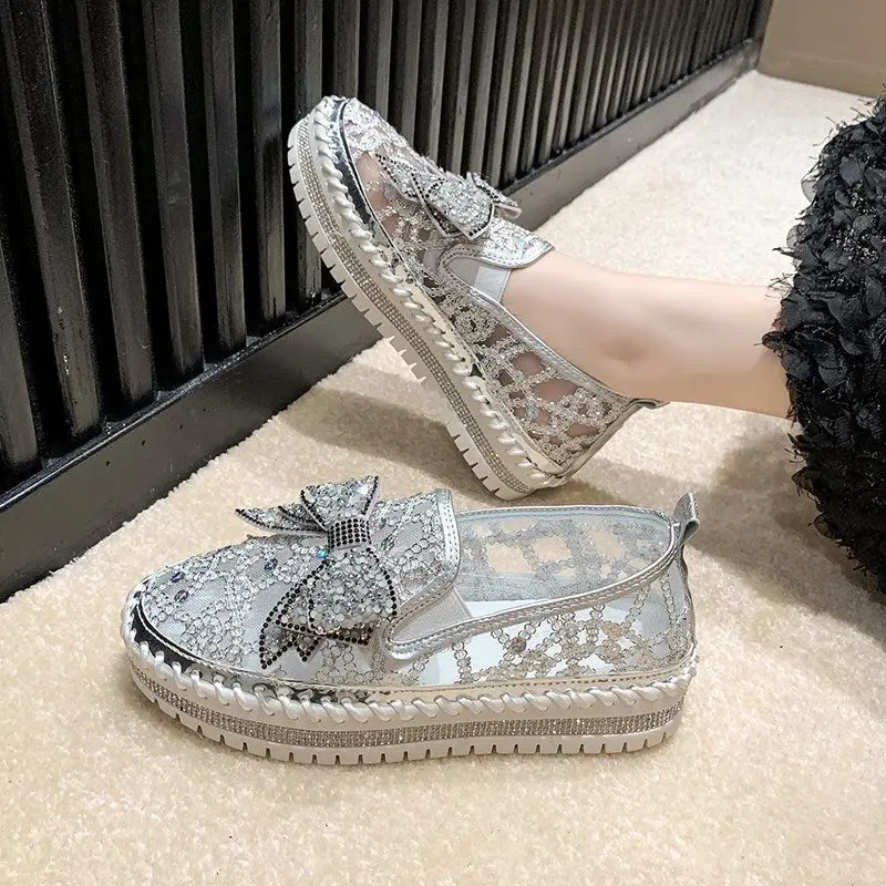 Top Trends: Women Crystal Shoes 2023 Spring Fashion Bing Lace Up Ladies Casual Shoes Comfortable Round Toe Platform Sneakers White Shoes Shoppable Styles - Image 5