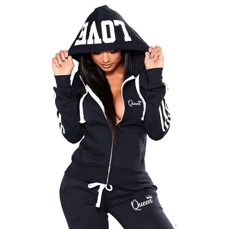 Top Trends: Hot Women's Fashion Queen's Print Tracksuit Striped Hoodies And Jogger Pants Ladies Daily Casual Clothes Shoppable Styles - Image 4