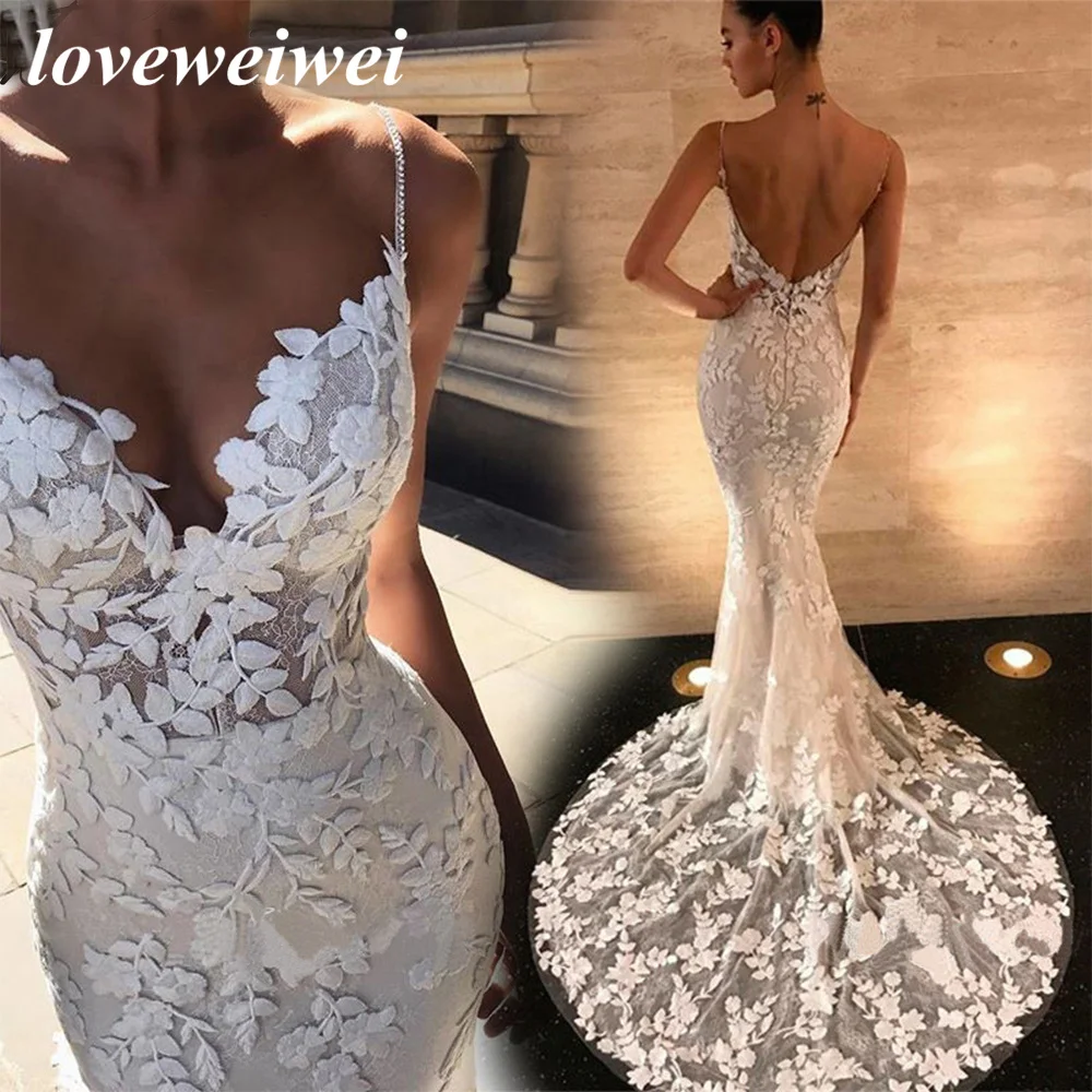 Top Trends: Boho Wedding Dresses Mermaid Bridal Dress 2022 Spaghetti Straps Backless Lace Appliques Beach Bride Gowns Vestido De Noiva Shoppable Styles - Image 6