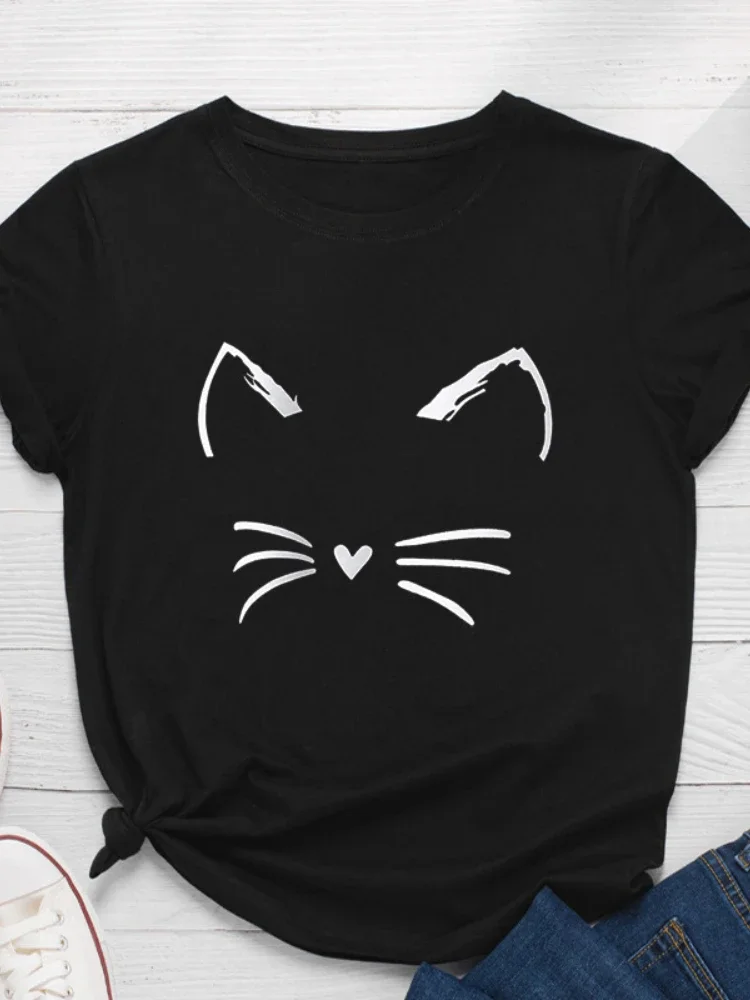 Top Trends: Cat Face Print Women T Shirt Short Sleeve O Neck Loose Women Tshirt Ladies Tee Shirt Tops Clothes Camisetas Mujer Shoppable Styles