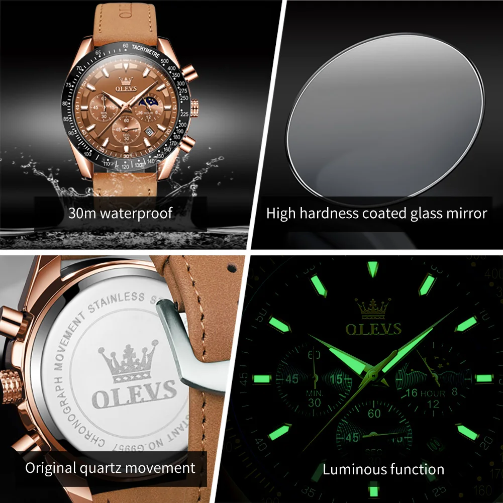 Top Trends: OLEVS Top Brand Watches For Men Casual Original Quartz Wristwatch Waterproof Luminous Chronograph Fashion Business Watch Date Shoppable Styles - Image 5