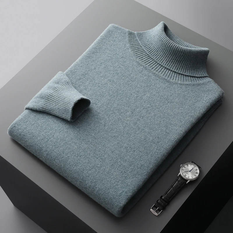 Top Trends: Autumn And Winter New Men's 100% Beautiful Slave Wool High Neck Solid Color Knitted Business Cashmere Sweater Warm High-end Top Shoppable Styles - Image 2