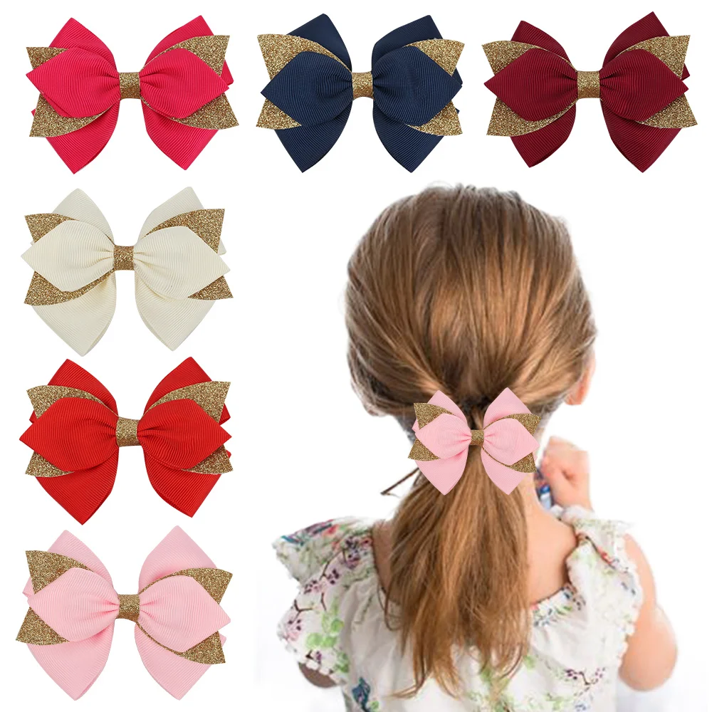 Top Trends: Kids Solid Bowknot Hair Clips For Girls Sweet Glitter Grosgrain Ribbon Hairpins School Birthday Party Hairgrips Hair Accessories Shoppable Styles