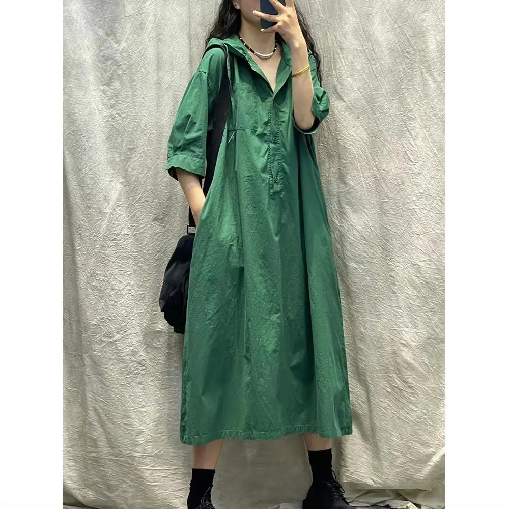 Top Trends: Original Retro Spring And Summer Cotton Hooded Dress Long Slim Fit Loose Plus Size Casual Grace High End Maxi Shirt Dress Boho Shoppable Styles