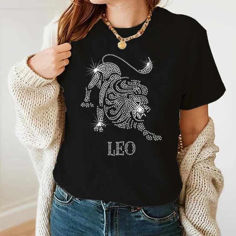 Top Trends: New Fashion Rhinestone Lion Graphic Unisex T-Shirt Oversized Casual Tees Women Short Sleeve Stitch Tops Tirp Female Clothing Y2k Shoppable Styles