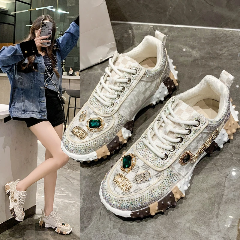 Top Trends: Autumn New In Women&#039;s Shoes Water Diamond Women&#039;s Sneakers Breathable Low Top Lace Up Casual Fashion Designer Luxury Shoes Shoppable Styles