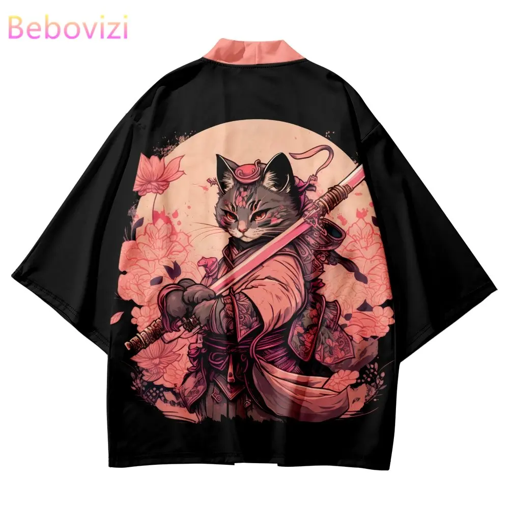 Top Trends: Vintage Japanese Samurai Print Kimono Streetwear Men Women Cardigan Haori Harajuku Traditional Beach Yukata Plus Size 5XL 6XL Shoppable Styles