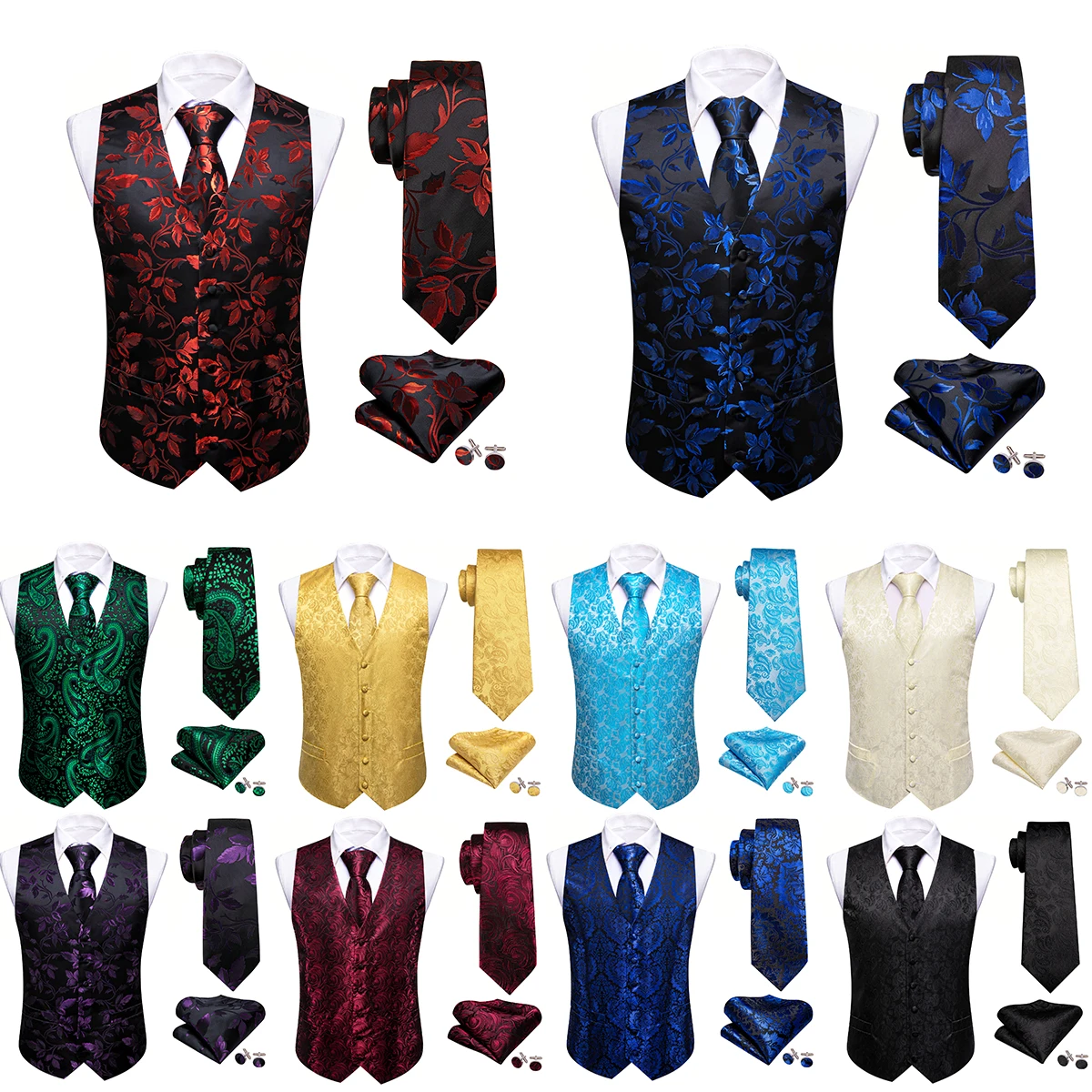 Top Trends: Luxury Silk Vest For Men Red Blue Green Gold Yellow Purple Black Paisley Flower Waistcoat Tie Bowtie Set Party Formal Barry Wang Shoppable Styles