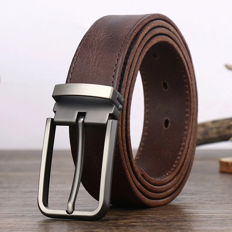 Top Trends: 3.3cm Wide Cowhide Leather For Men Belt Personality Retro Pin Buckle Jeans Youth Men&#039;s Belts Gift Genuine Leather Man Shoppable Styles